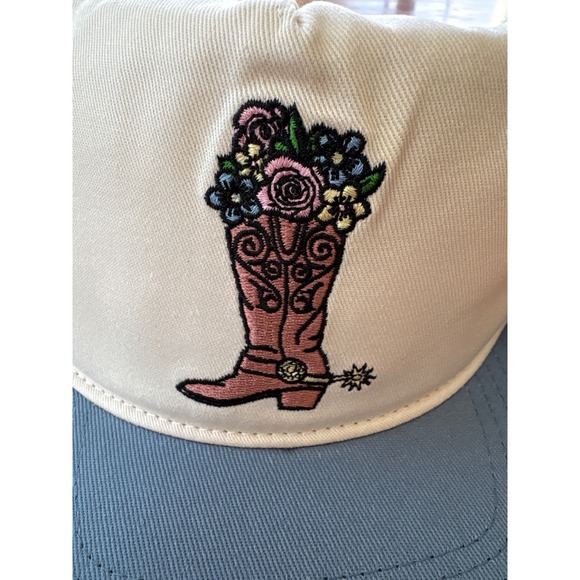 Anthropologie Coney Island Picnic Western Cowgirl Boot
Hat NWT New cream blue main image 5